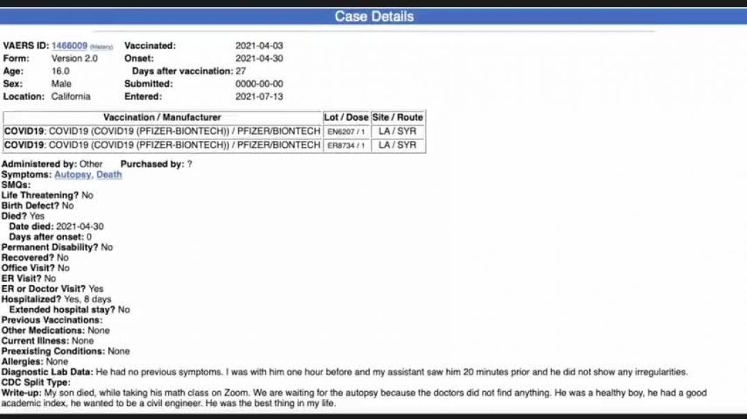 16 Year Old Boy Drops Dead During Zoom Math Class After Vaxx
