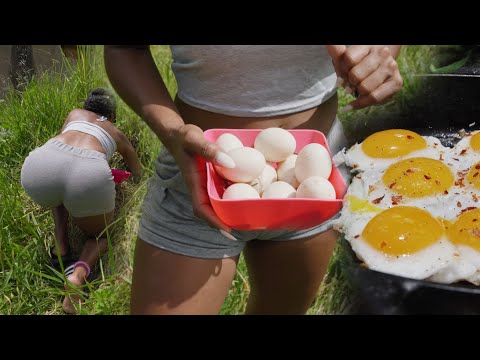 DUCK Catch and Cook Eggs on Farmer JESS' FARM | Outdoor Cooking Jamaican Breakfast
